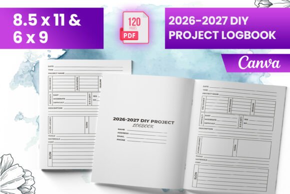 2026-2027 DIY Project Logbook KDP and Download Exclusive Interior for Canva Template