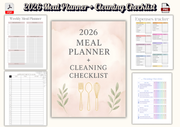 2026 Meal Planner Cleaning Checklist: A Beautiful Way to Organize Your Kitchen and Life